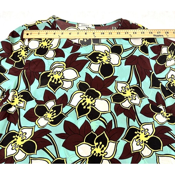P.A.R.O.S.H. Women Blue Brown Floral Silk Crew Neck Short Sleeve Blouse Top Sz L - Picture 10 of 14